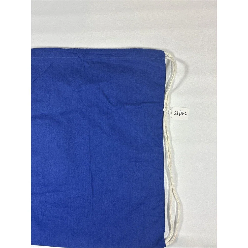 Blue Cotton Drawstring Backpack Cinch Sack Bag Cream Cord Q-Tees Casual Gym Bag